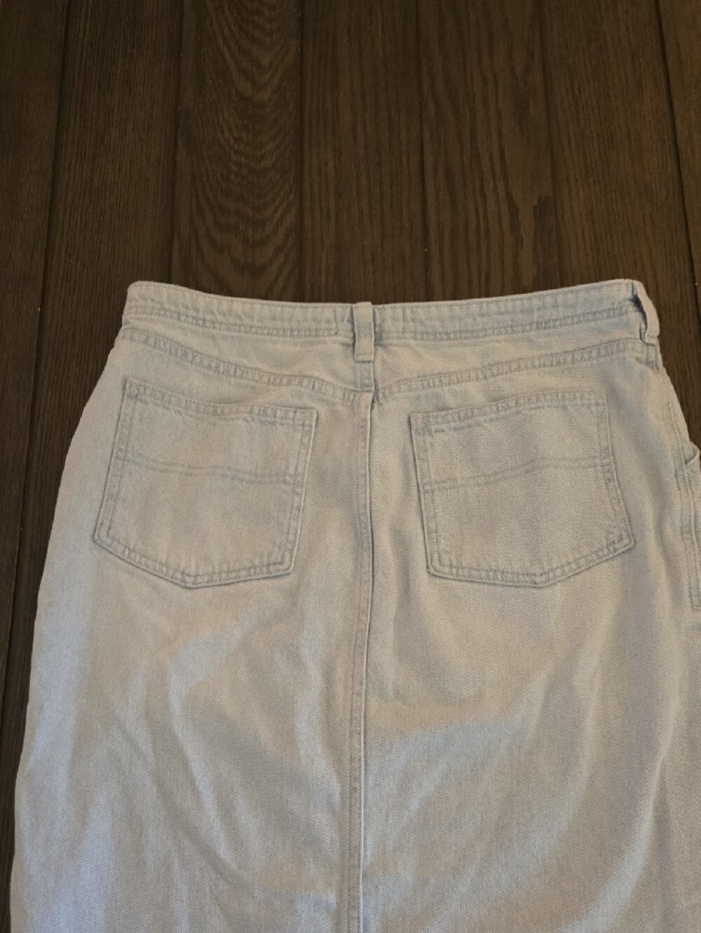 Light Blue Denim Midi Skirt with Front Patch Pockets - Picture 5 of 8